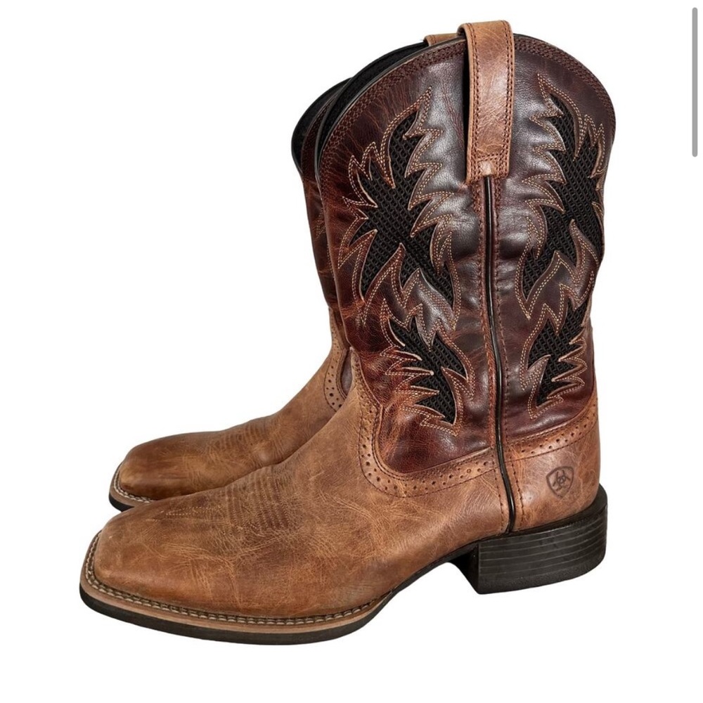 Ariat Men’s Sport Cool VentTEK Western Boot Size 10.5 D Dark Tan Square Toe EUC